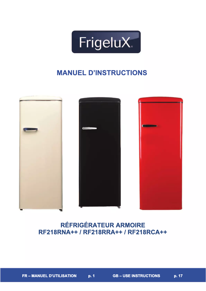 Page n°1 - Manuel utilisateur FrigeluX RF218RNA++