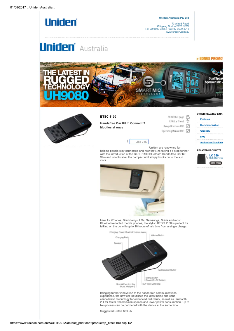 Page n°1 - Manuel utilisateur Uniden BTSC 1100