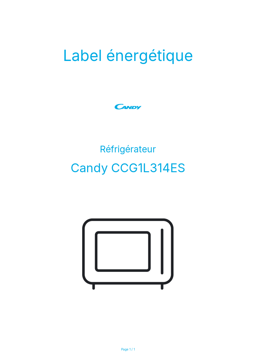 Page n°1 - Label énergétique Candy CCG1L314ES