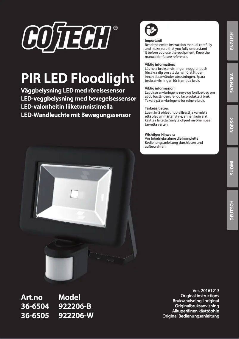 Page n°1 - Manuel utilisateur Cotech 922206