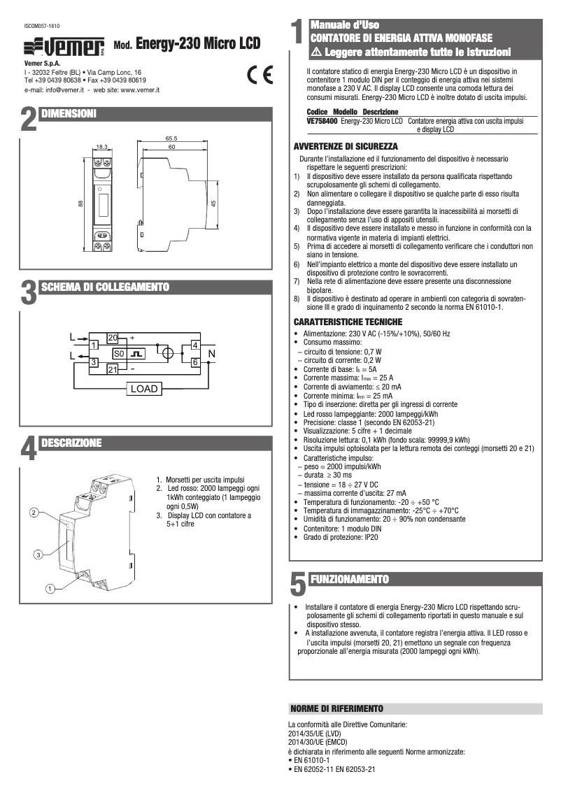 Page 1 de la notice Manuel utilisateur Vemer Energy-230 Micro LCD