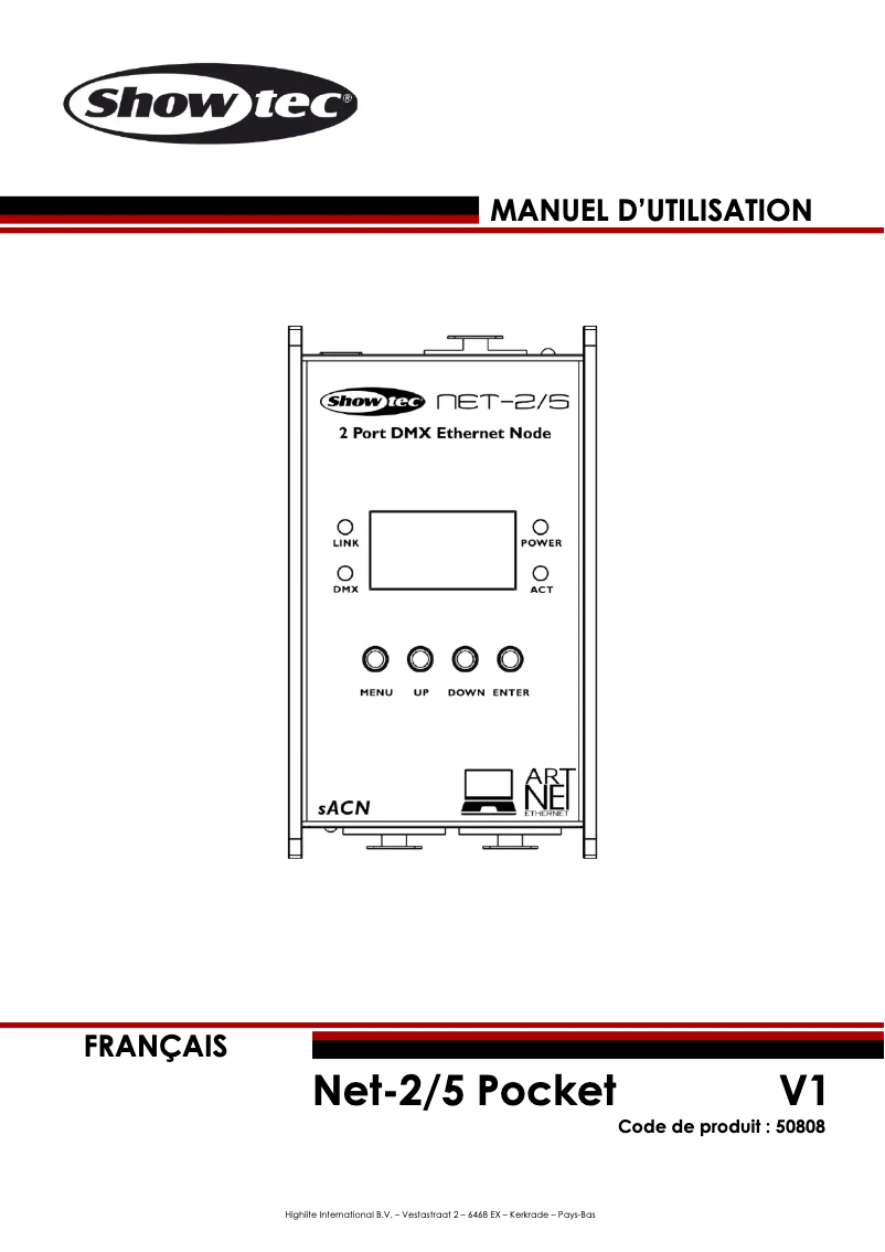 Page 1 de la notice Manuel utilisateur Showtec NET-2/5 Pocket