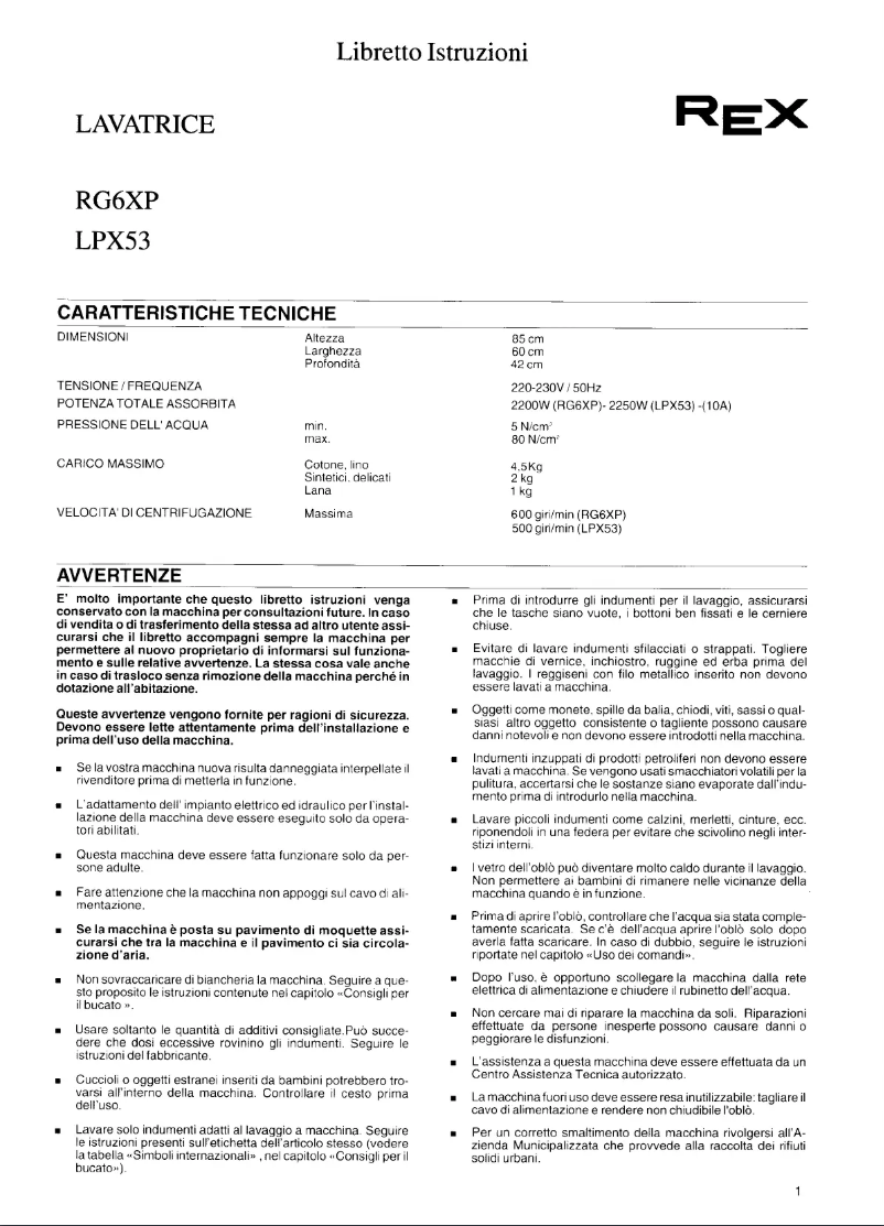 Page 1 de la notice Manuel utilisateur Rex LPX53