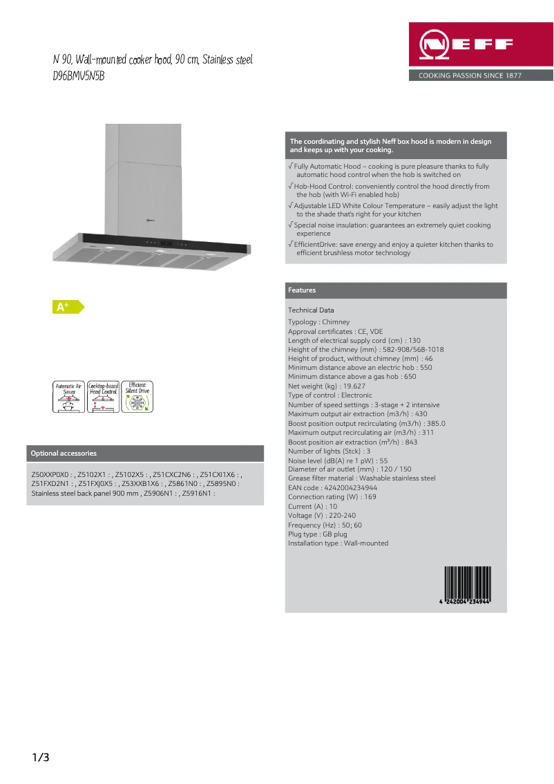 Page n°1 - Fiche technique Neff D96BMV5N5B