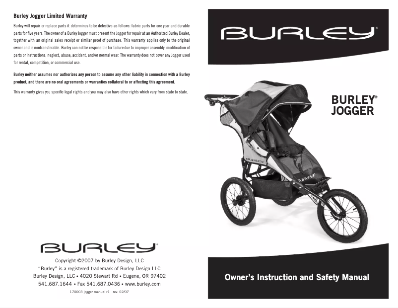 Page 1 de la notice Manuel utilisateur Burley Jogger 2007