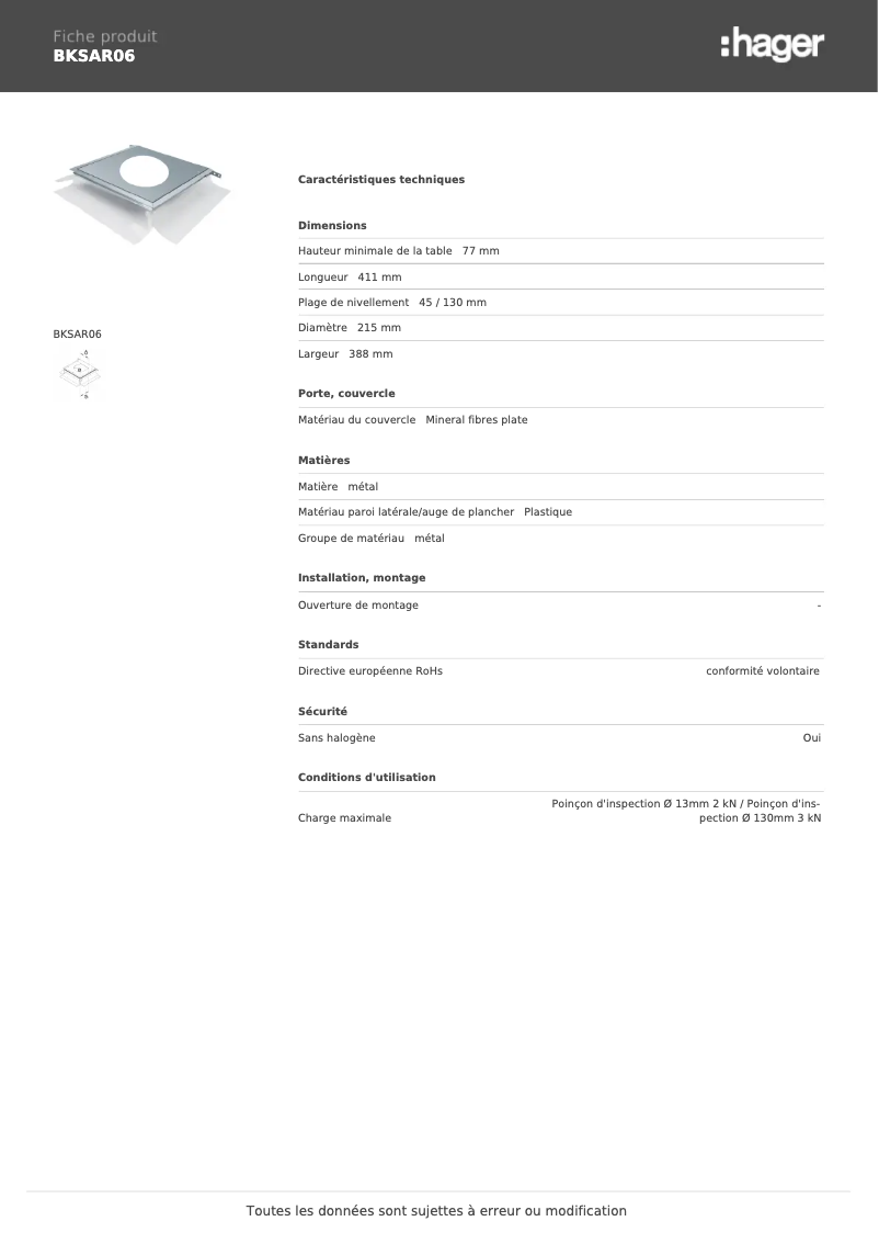 Image de la première page du manuel de l'appareil BKSAR06