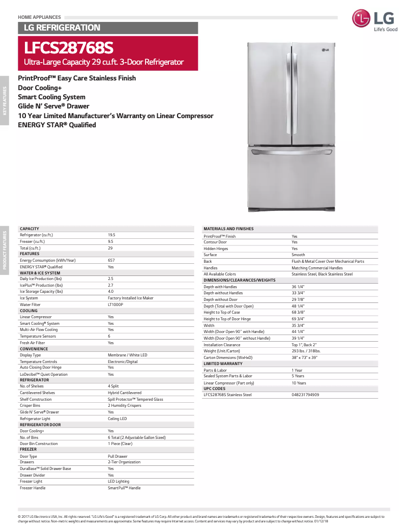 Page 1 de la notice Manuel utilisateur LG LFCS28768