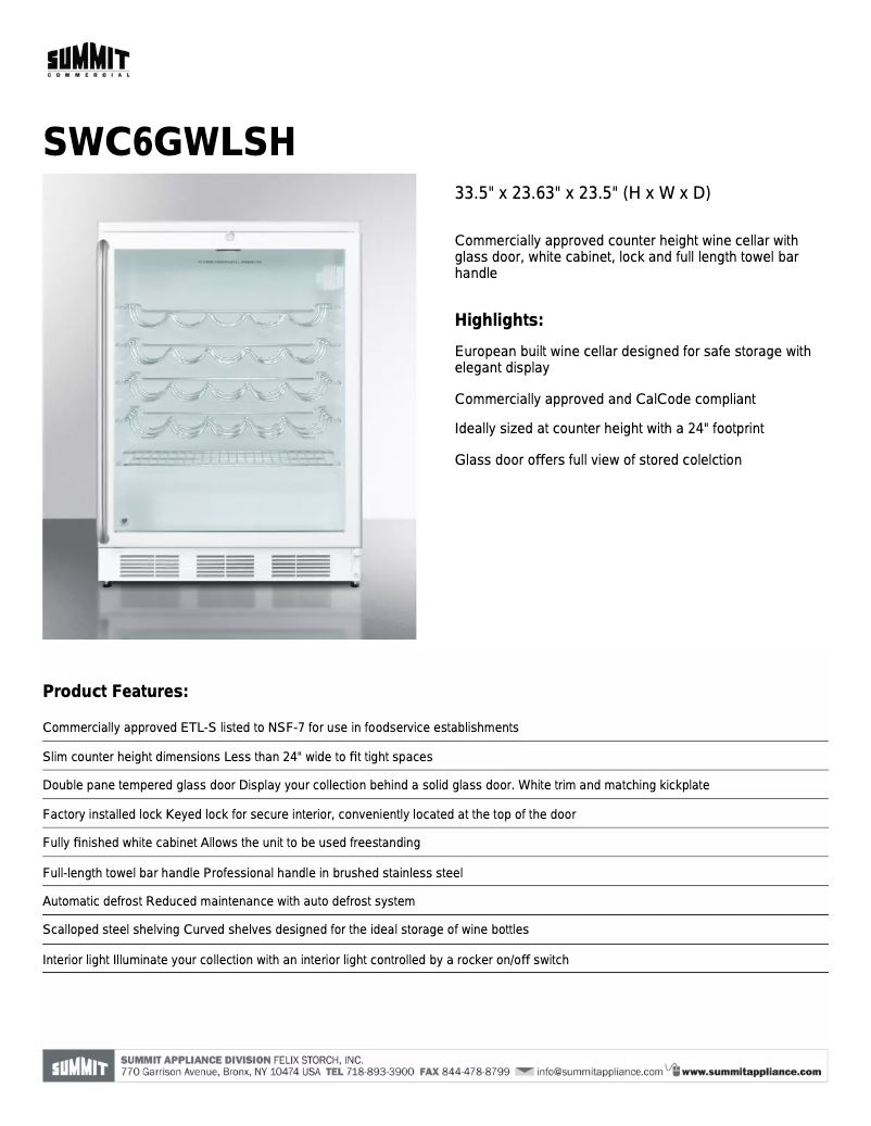 Page n°1 - Fiche technique Summit SWC6GWLSH