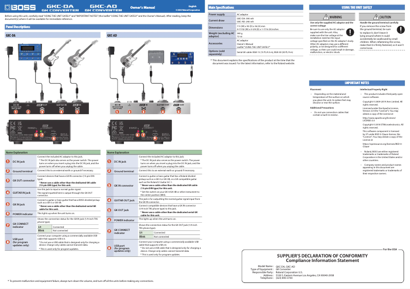 Página 1 del manual Manual de usuario Boss GKC-AD