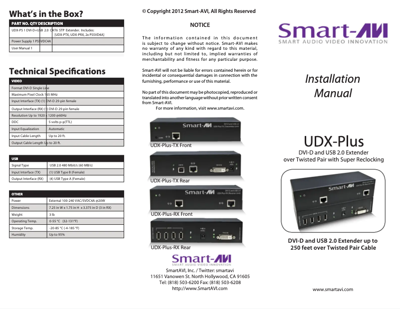 Page n°1 - Manuel utilisateur Smart-AVI UDX-PRXS