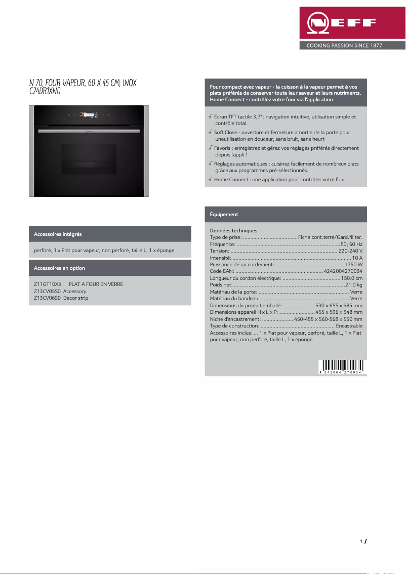 Page n°1 - Fiche technique Neff C24DR1XN0