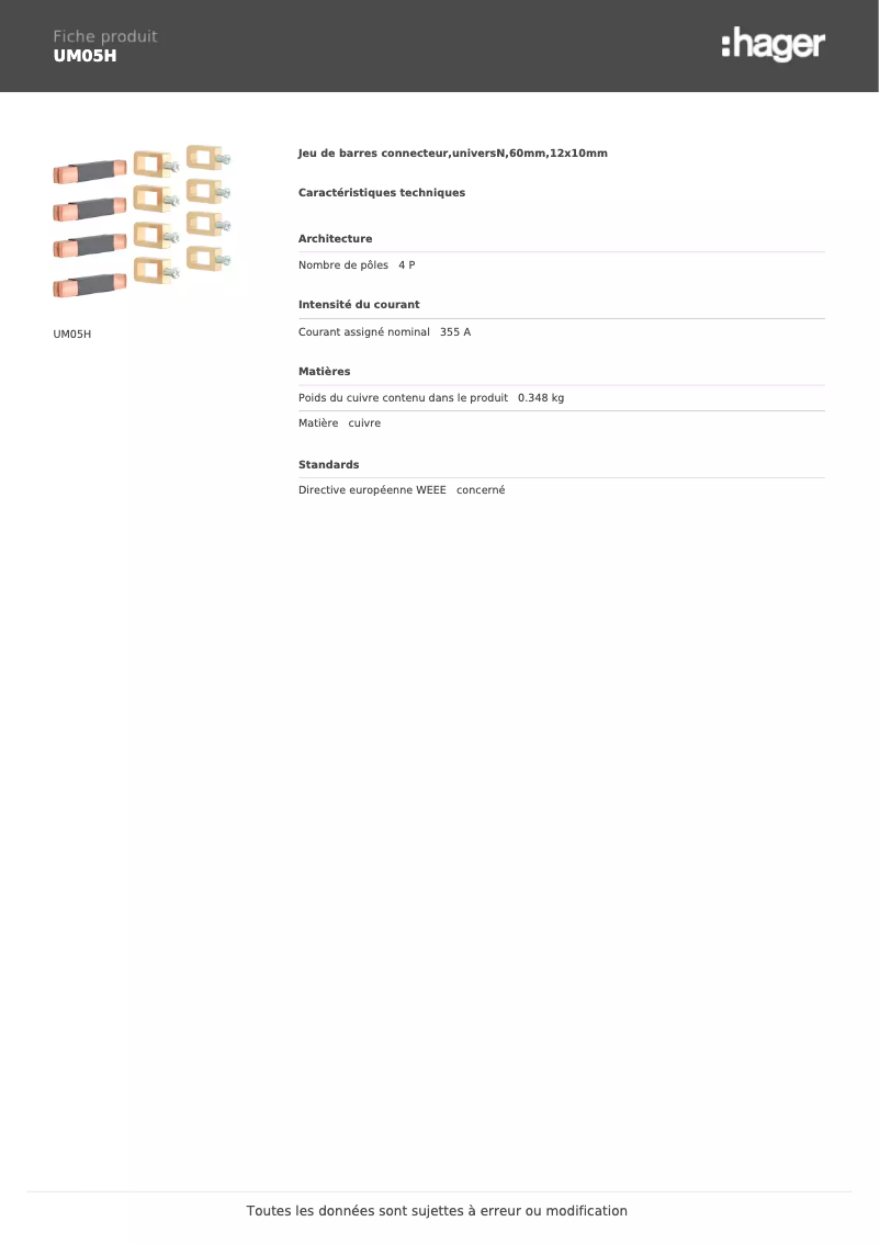 Page 1 de la notice Manuel utilisateur Hager UM05H