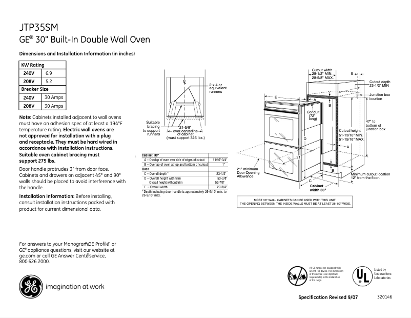 Page n°1 - Fiche technique GE JTP35SMSS