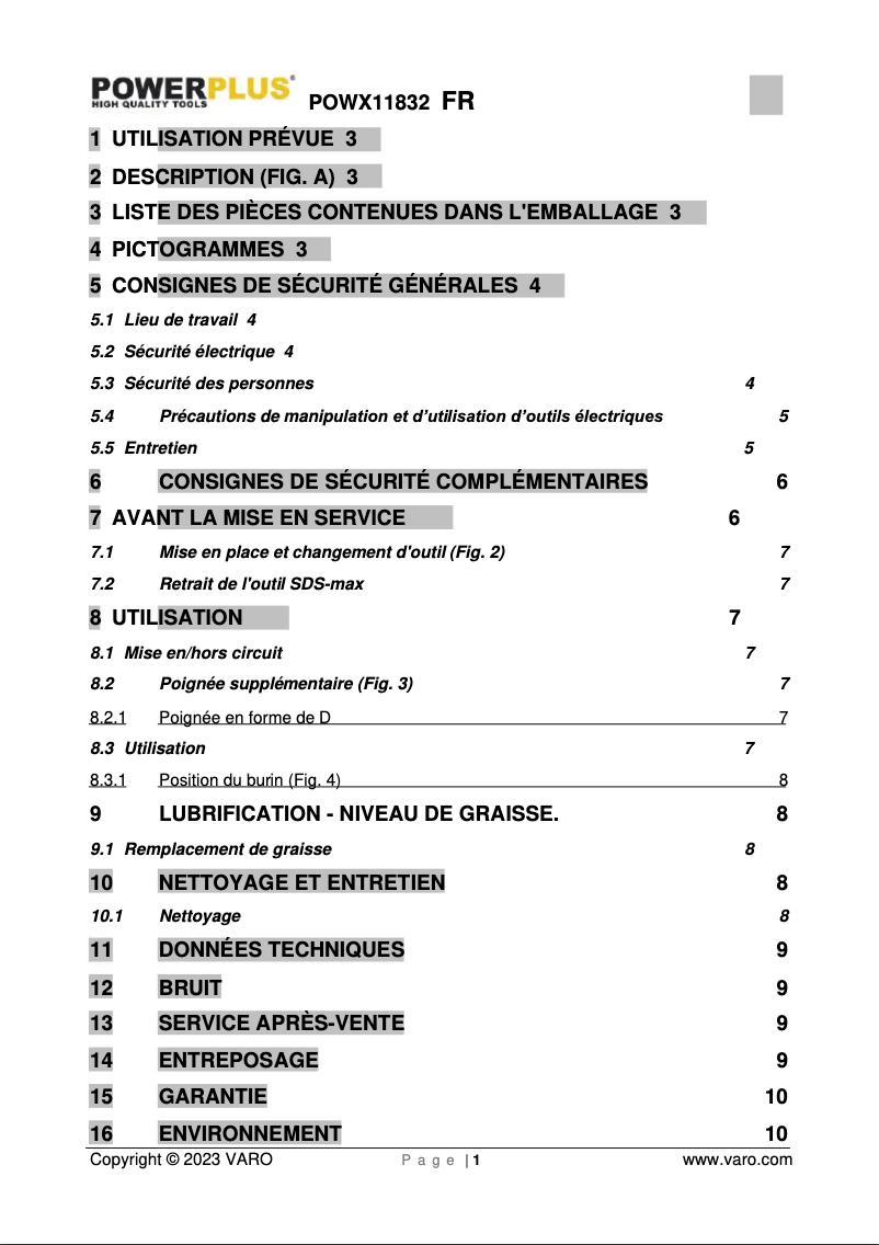 Page n°1 - Manuel utilisateur PowerPlus POWX11832