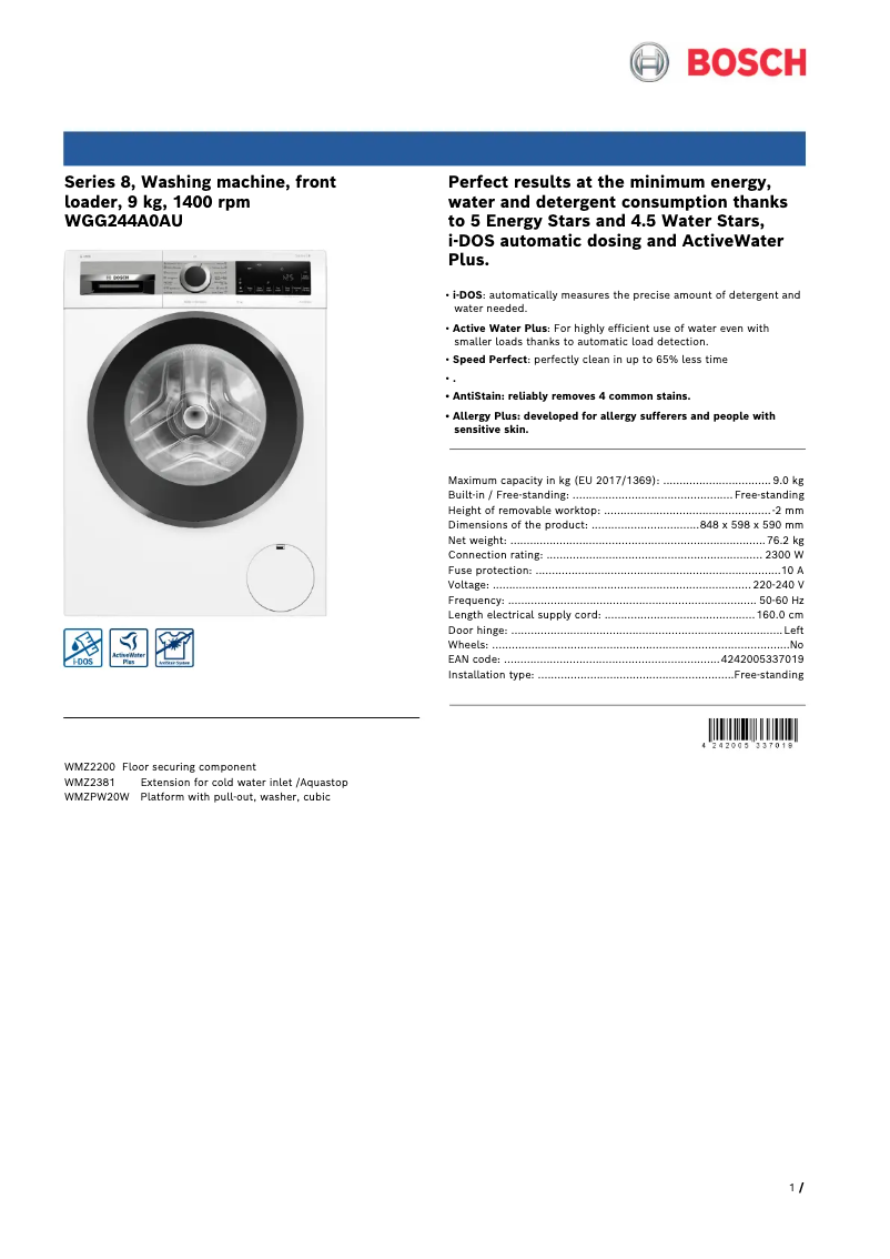 Image de la première page du manuel de l'appareil WGG244A0AU