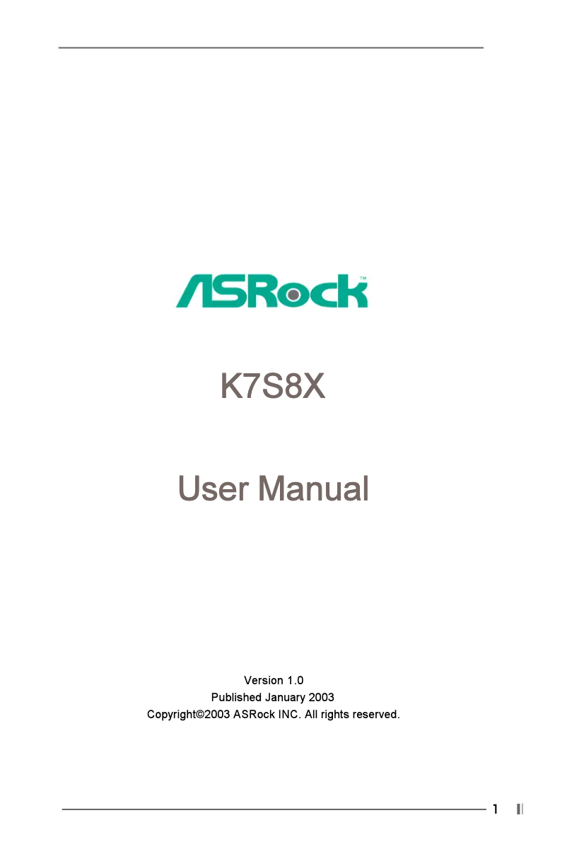 Page n°1 - Manuel utilisateur Asrock K7S8X