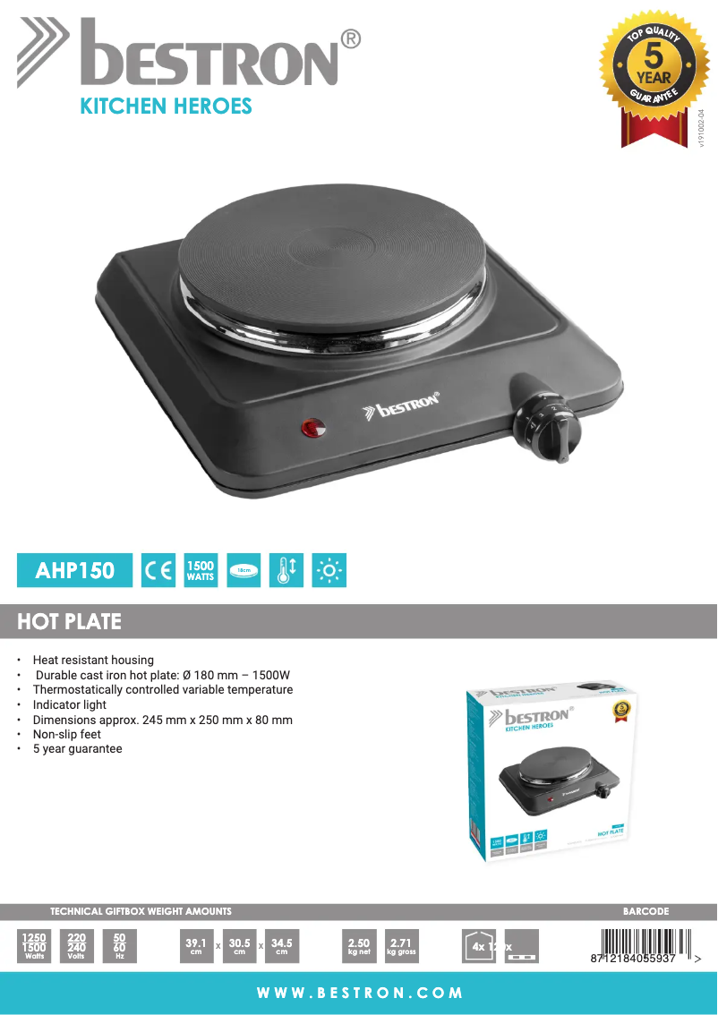 Page n°1 - Fiche technique Bestron AHP150