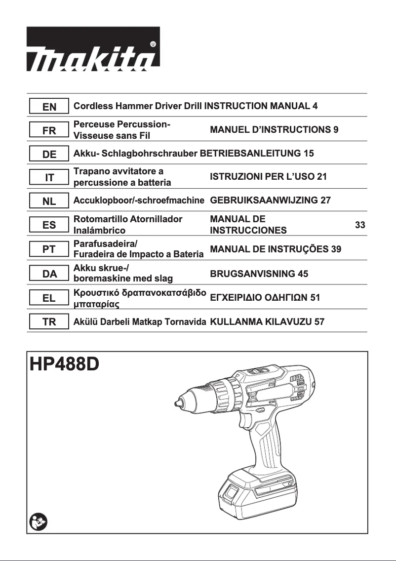 Page 1 de la notice Manuel utilisateur Makita HP488D