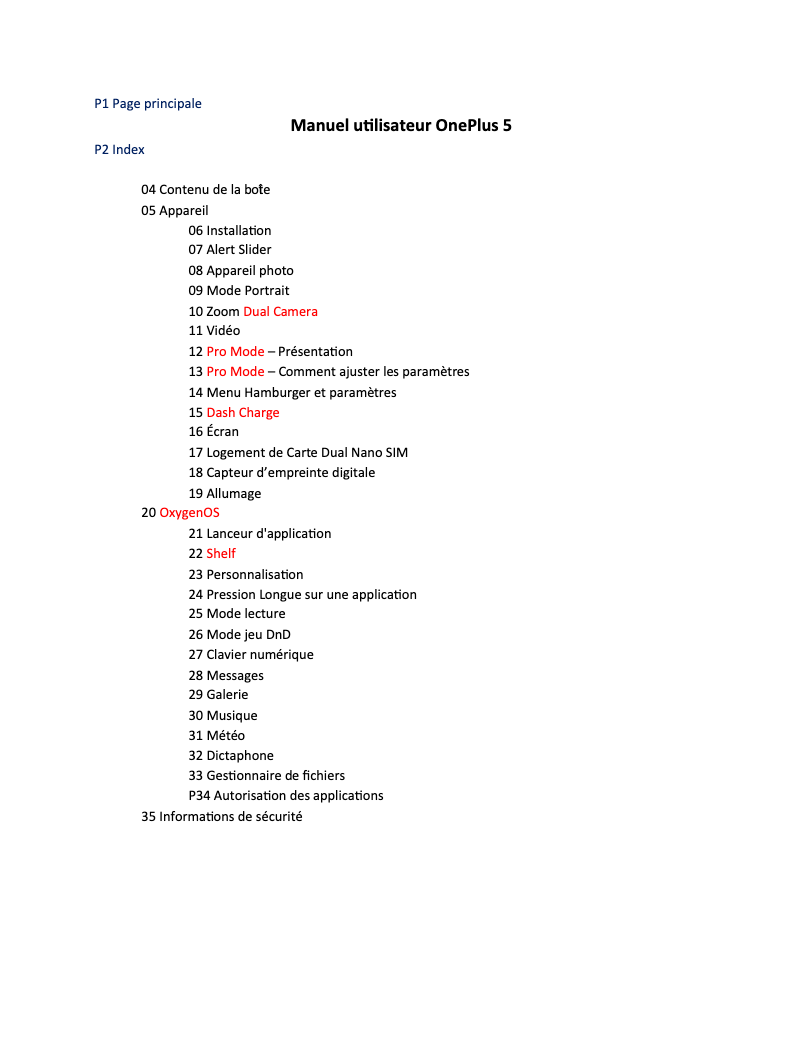 Page 1 de la notice Manuel utilisateur OnePlus 5