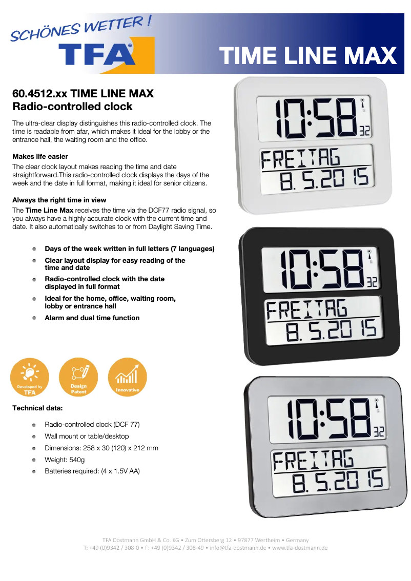 Página 1 del manual Ficha técnica TFA Timeline Max 60.4512.01