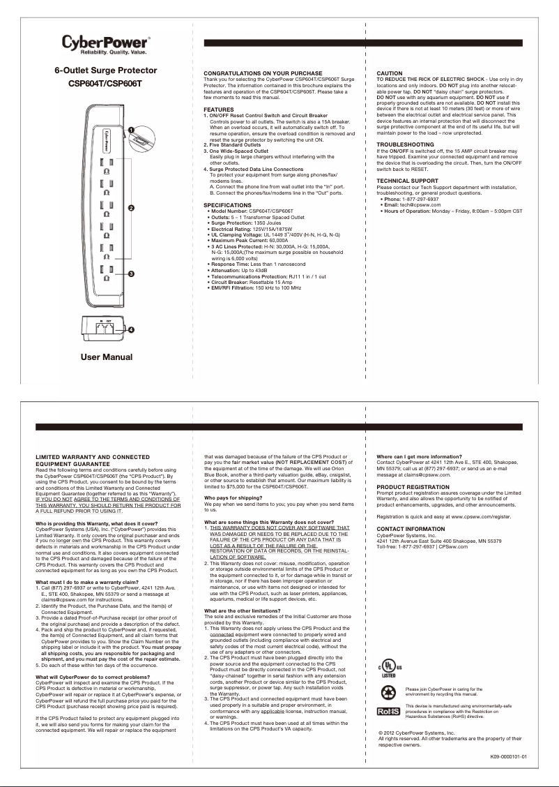 Page 1 de la notice Manuel utilisateur CyberPower Professional CSP606T