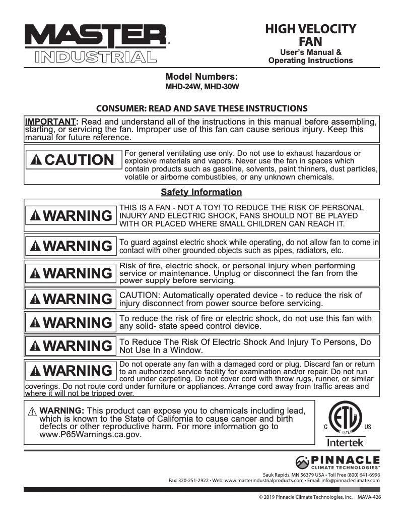 Page 1 de la notice Manuel utilisateur Master MHD-30W