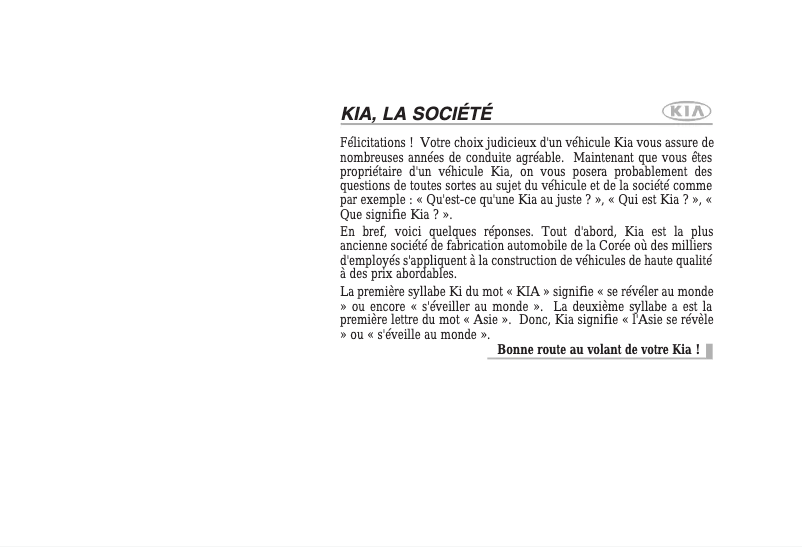 Page 1 de la notice Manuel utilisateur Kia Rio (2008)