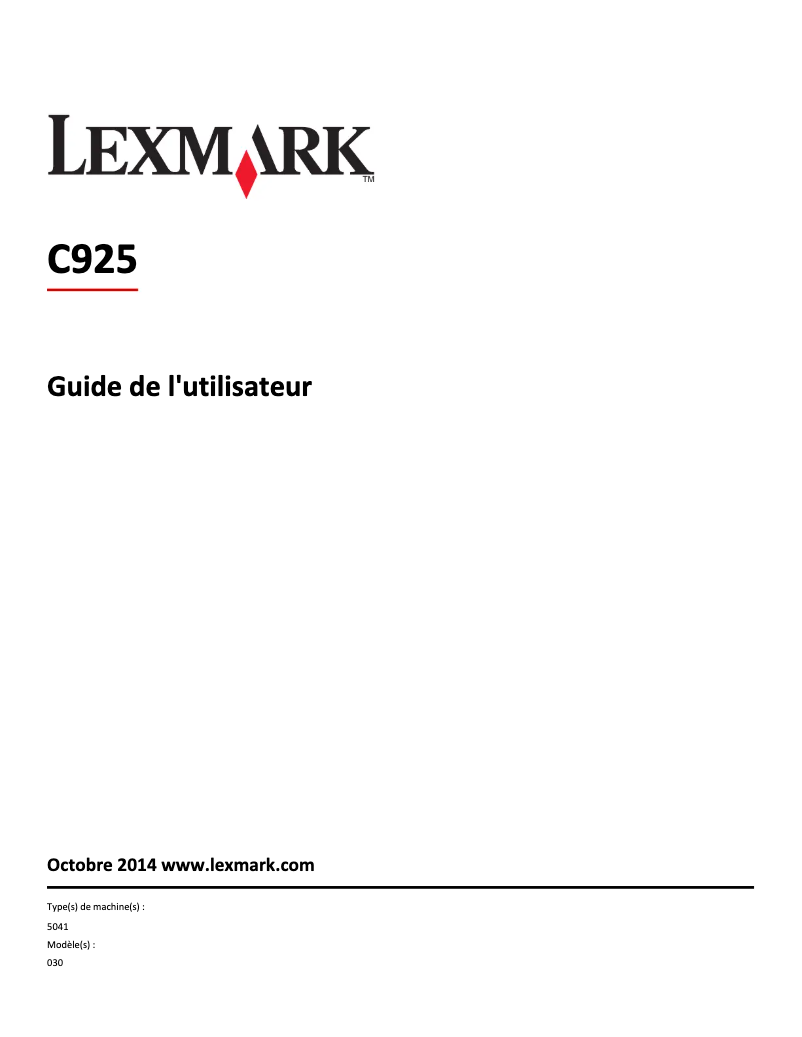 Page 1 de la notice Manuel utilisateur Lexmark C925
