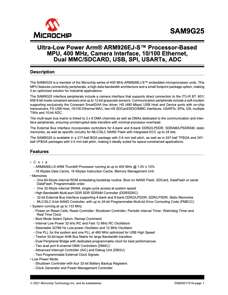 Image de la première page du manuel de l'appareil AT91SAM9G25