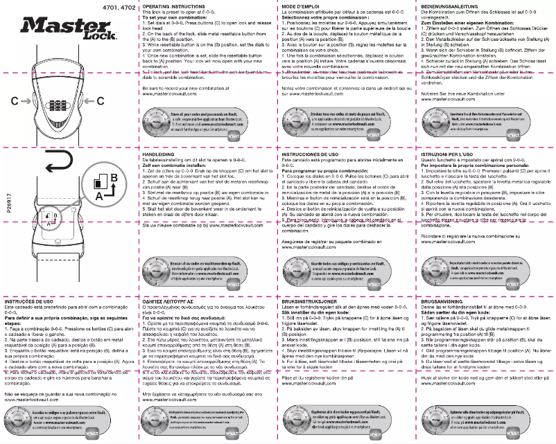 Page 1 de la notice Manuel utilisateur Master Lock 4702