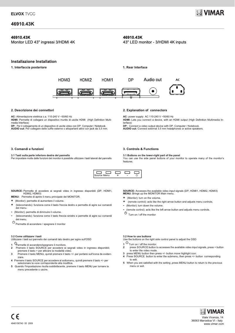 Page 1 of the manual User Manual Vimar ELVOX 46910.43K