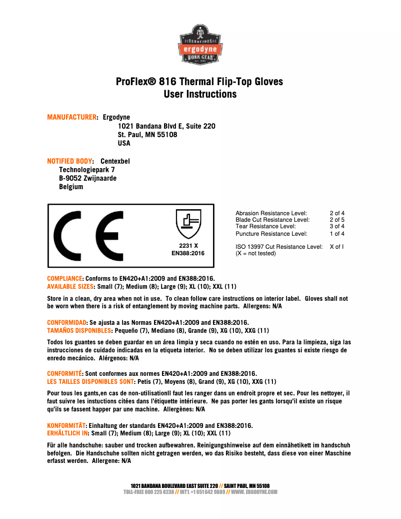 Page n°1 - Manuel utilisateur Ergodyne ProFlex 816