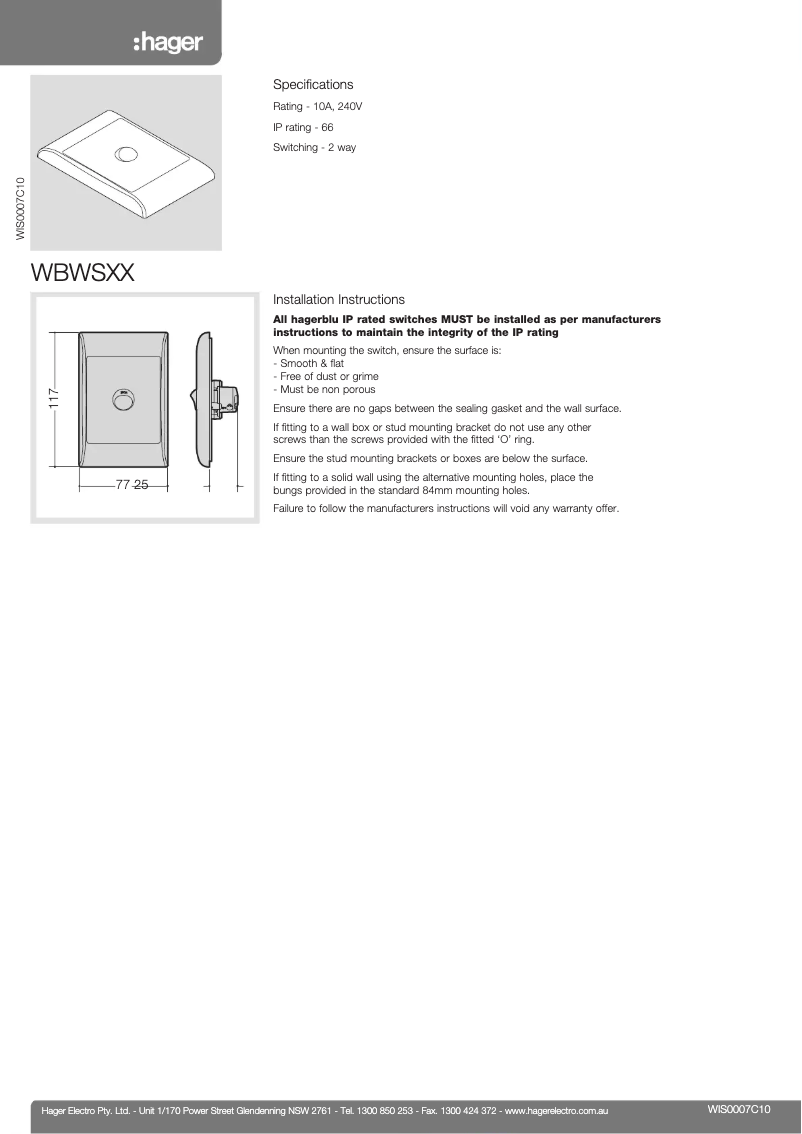 Image de la première page du manuel de l'appareil WBWSV3