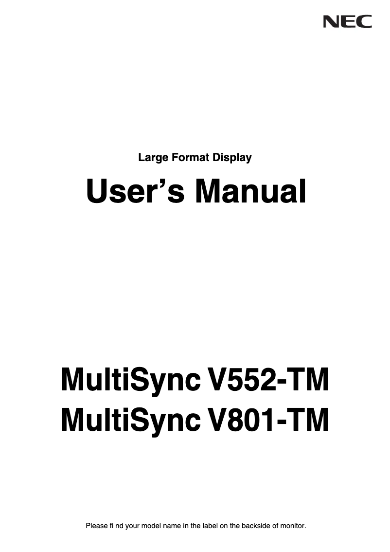 Page 1 de la notice Manuel utilisateur NEC MultiSync V801-TM