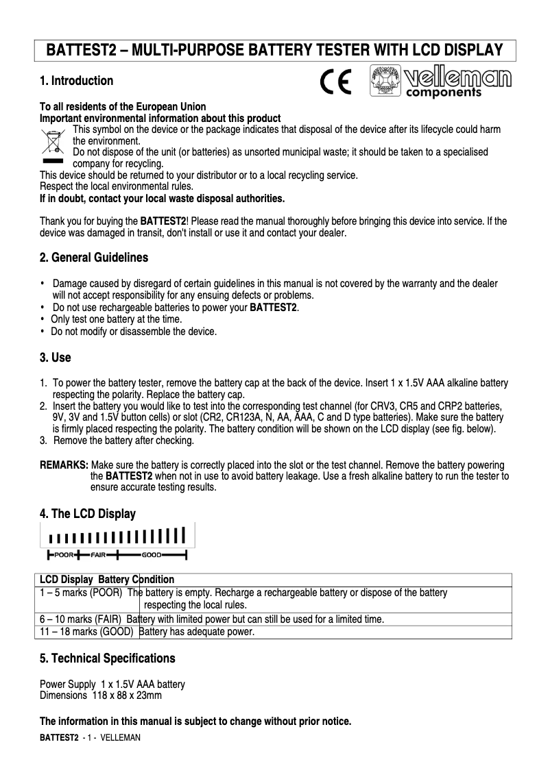 Image de la première page du manuel de l'appareil BATTEST 2