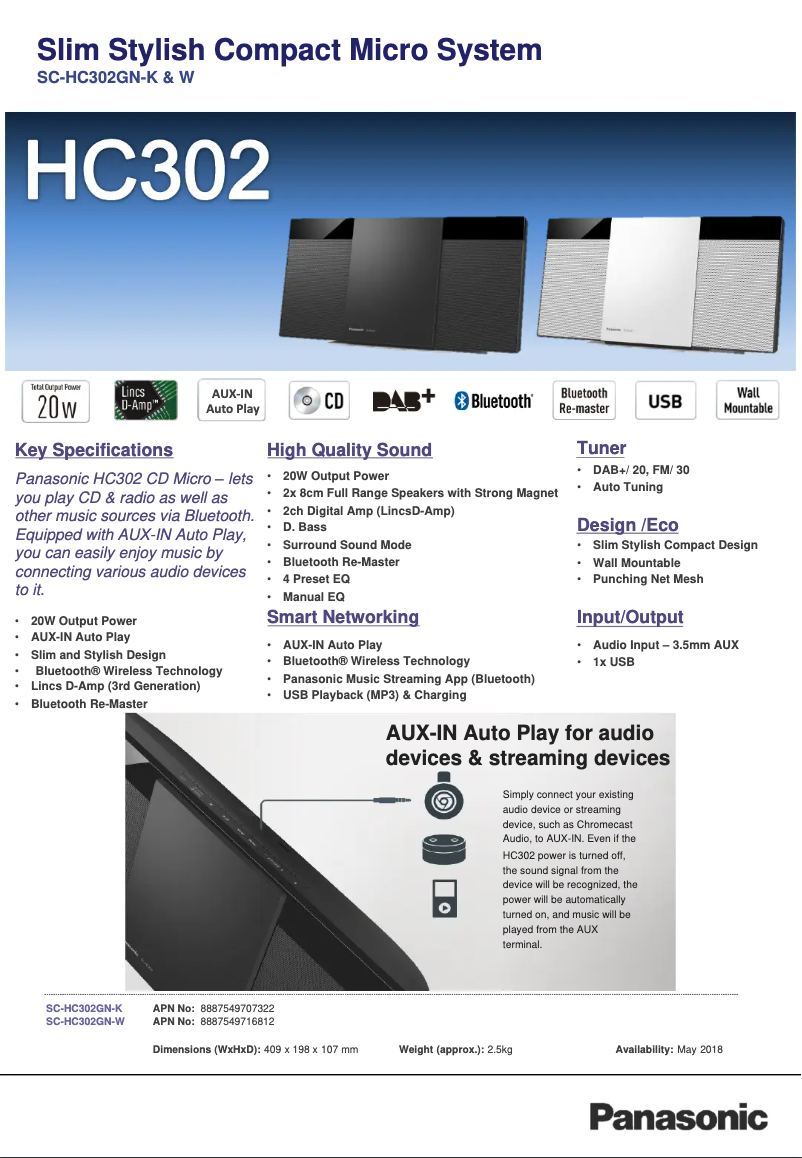 Page n°1 - Fiche technique Panasonic SC-HC302