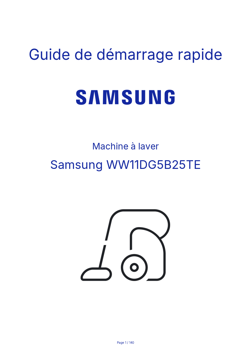 Page n°1 - Guide de démarrage rapide Samsung WW11DG5B25TE