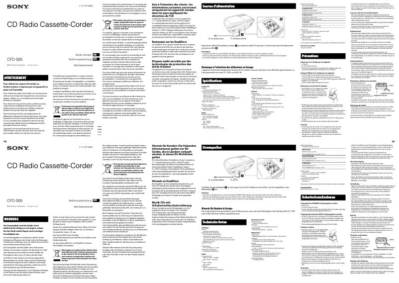 Page 1 de la notice Manuel utilisateur Sony CFD-S05