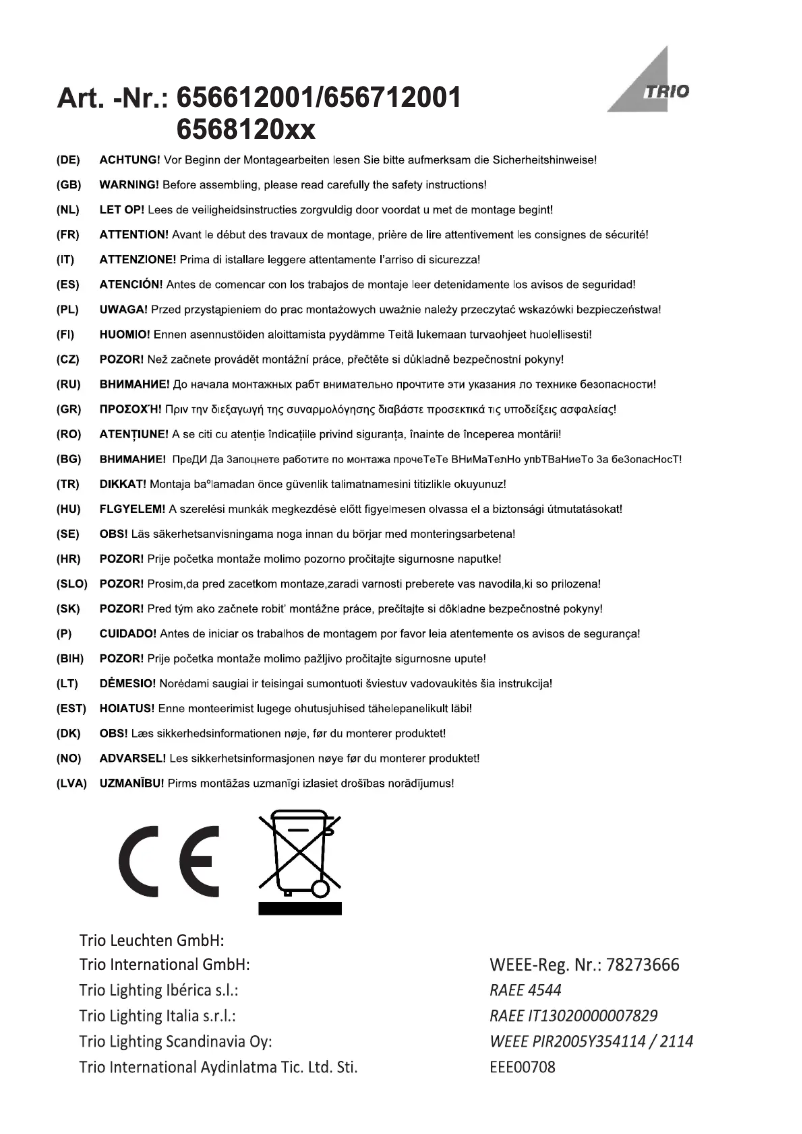 Page 1 de la notice Manuel utilisateur Trio Lighting Alabaster 656612001