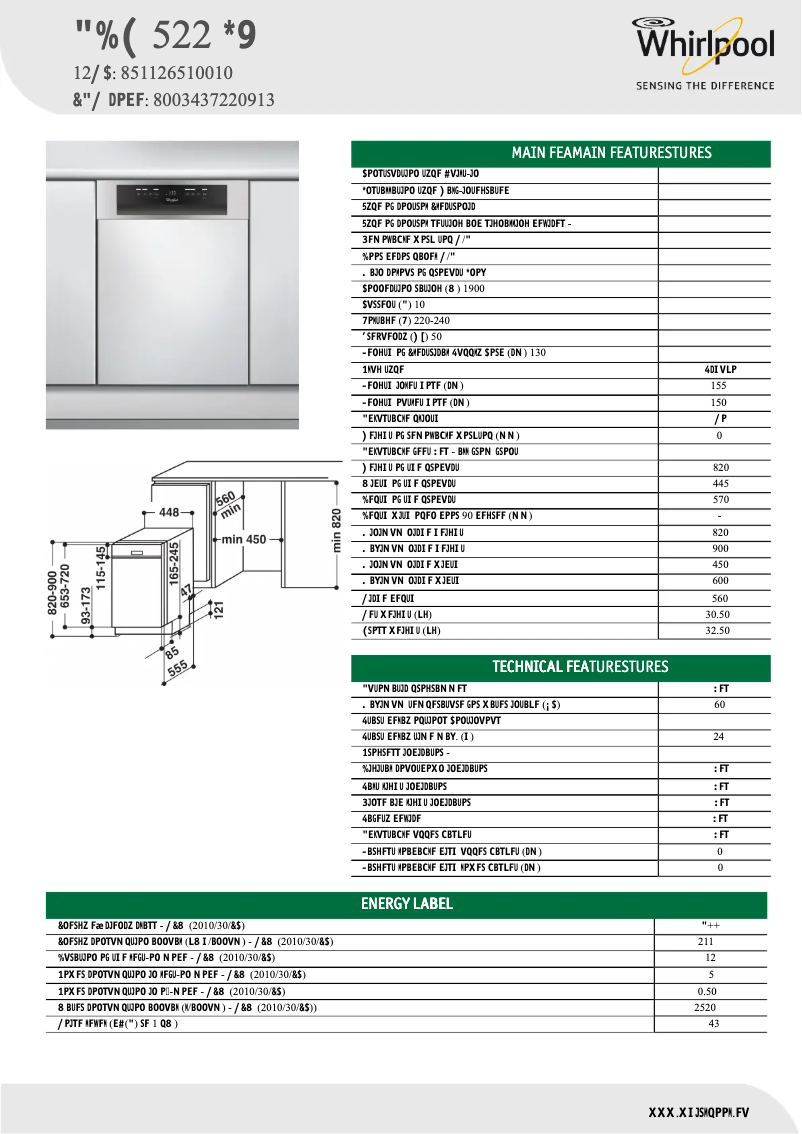 Page 1 de la notice Fiche technique Whirlpool ADG 522 IX
