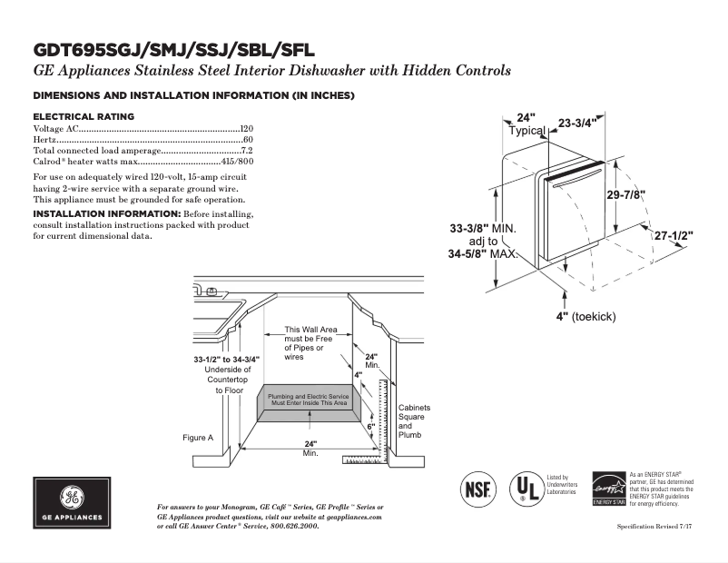Page 1 of the manual Technical Sheet GE GDT695SGJBB