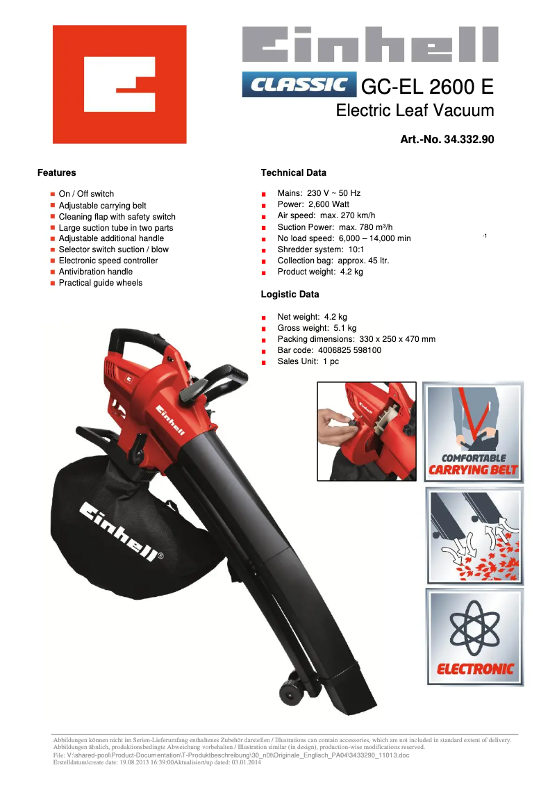 Page n°1 - Manuel utilisateur Einhell GC-EL 2600 E