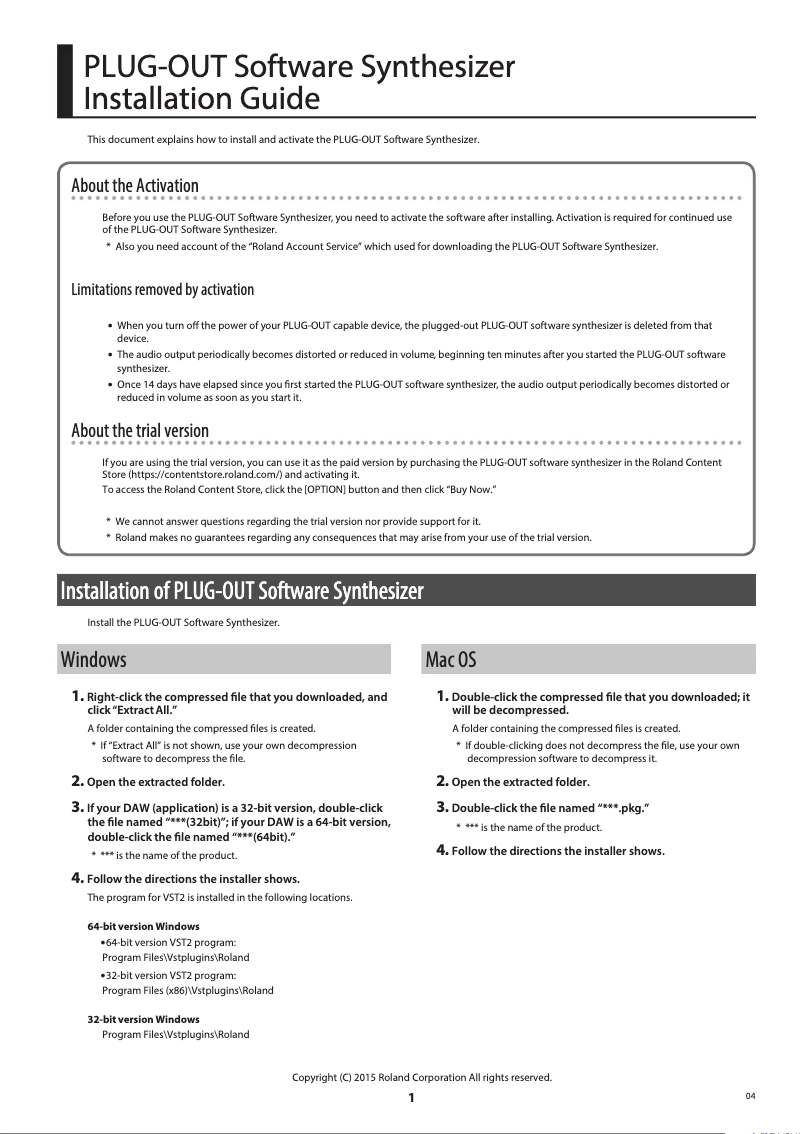 Image de la première page du manuel de l'appareil System-100 Plug-Out