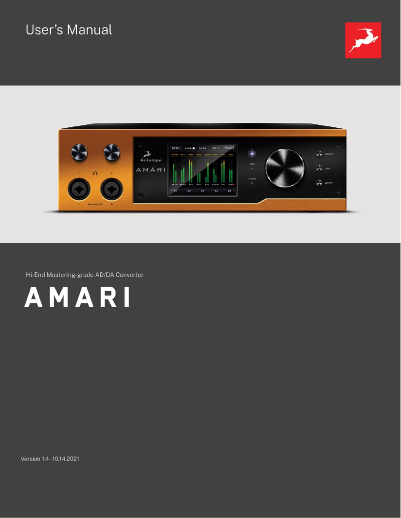 Page 1 de la notice Manuel utilisateur Antelope Audio Amari