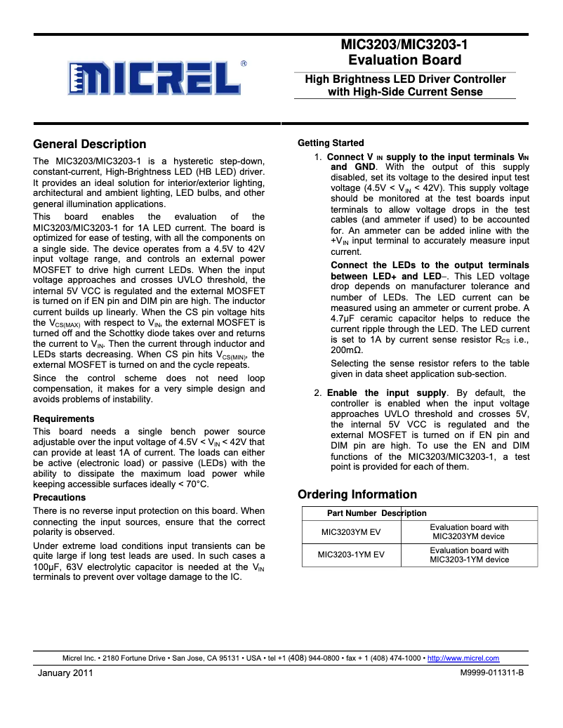 Page 1 de la notice Manuel utilisateur Microchip MIC3203YM