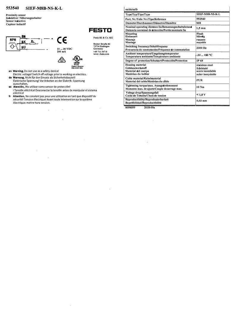 Page n°1 - Manuel utilisateur Festo SIEF-M8B-NS-K-L