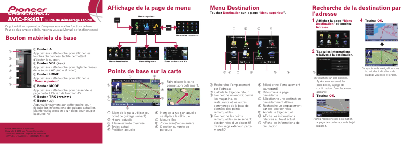 Page 1 de la notice Guide de démarrage rapide Pioneer AVIC-F920BT
