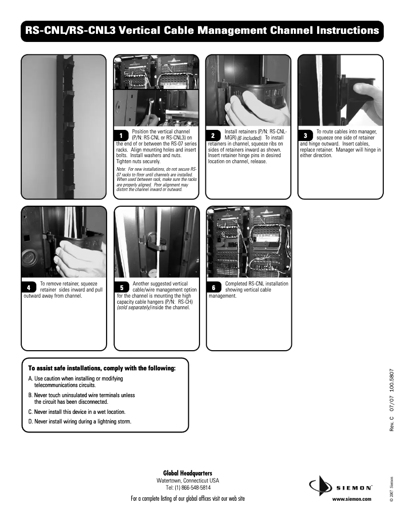 Page n°1 - Manuel utilisateur Siemon RS-CNL3