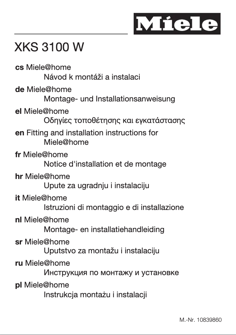 Page n°1 - Manuel utilisateur Miele XKS 3100 W