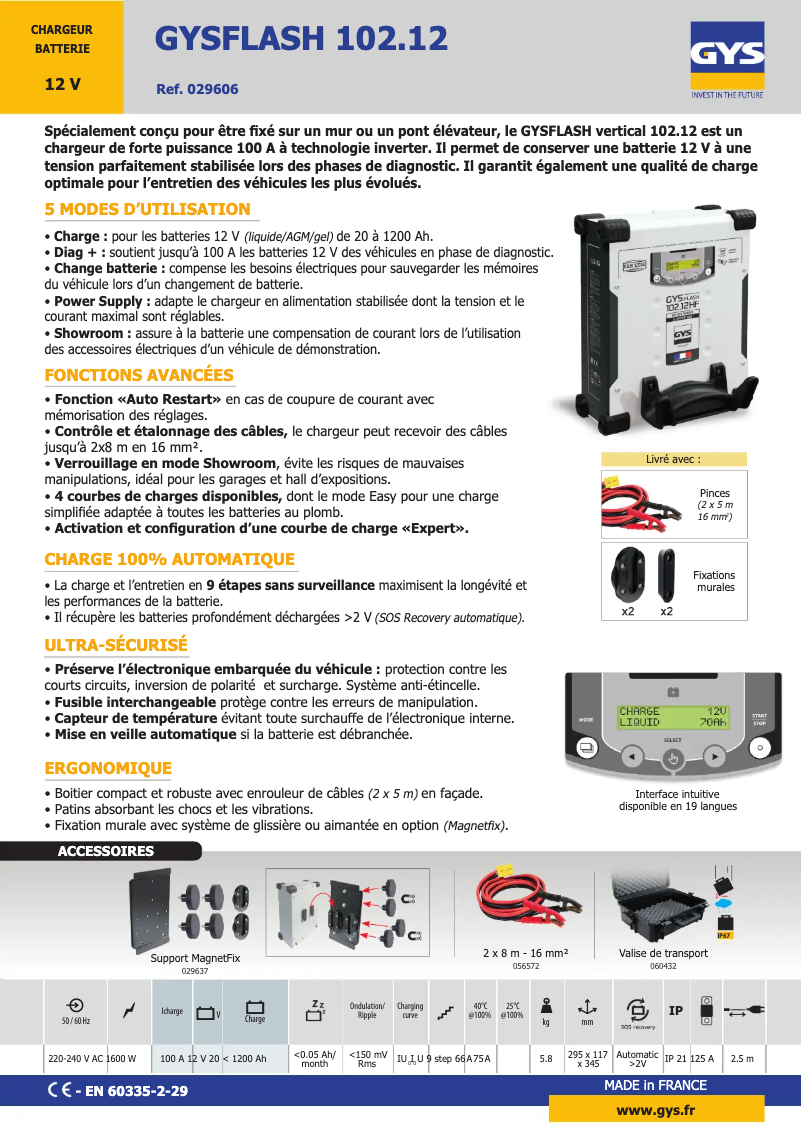 Page 1 de la notice Fiche technique GYS Gysflash 102.12 HF